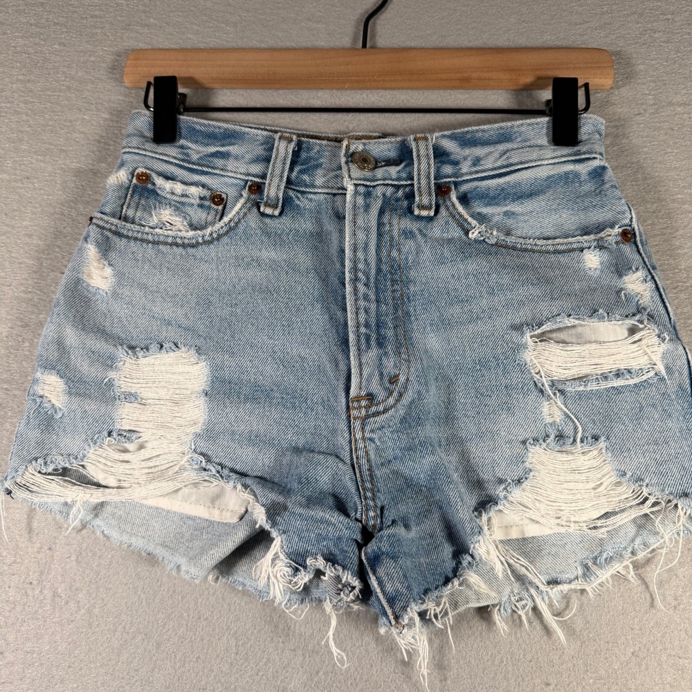 Abercrombie & Fitch Annie High Rise Distressed‎ Denim Shorts Light Wash 24/00